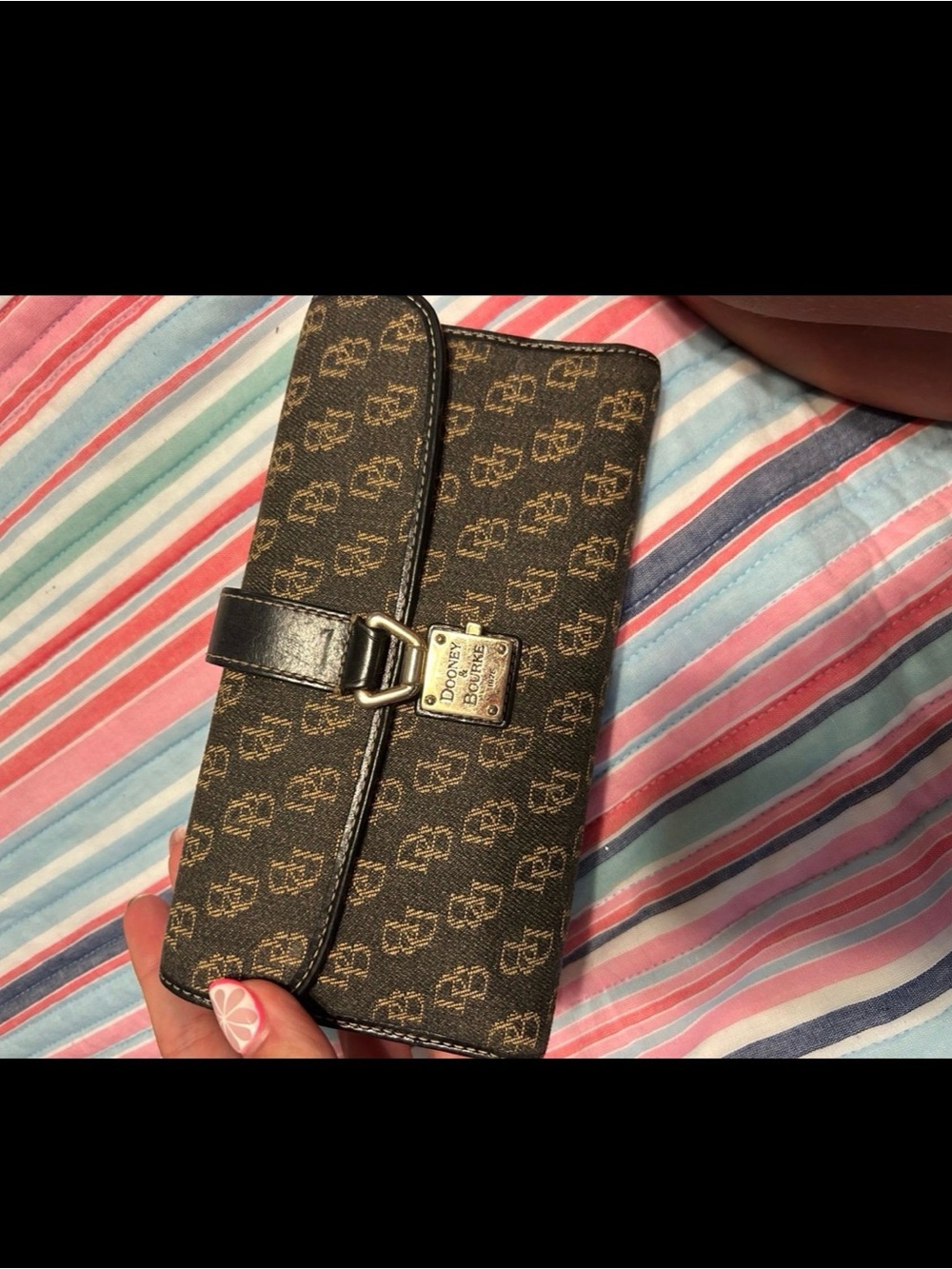 Dooney & Bourke Brown Logo Continental Wallet with Branded Plaque